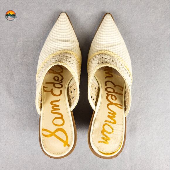 Sam Edelman Lillianna Mule Cuban Heels Ivory Leather Pointed Toe Women's Size 9 - Picture 5 of 13